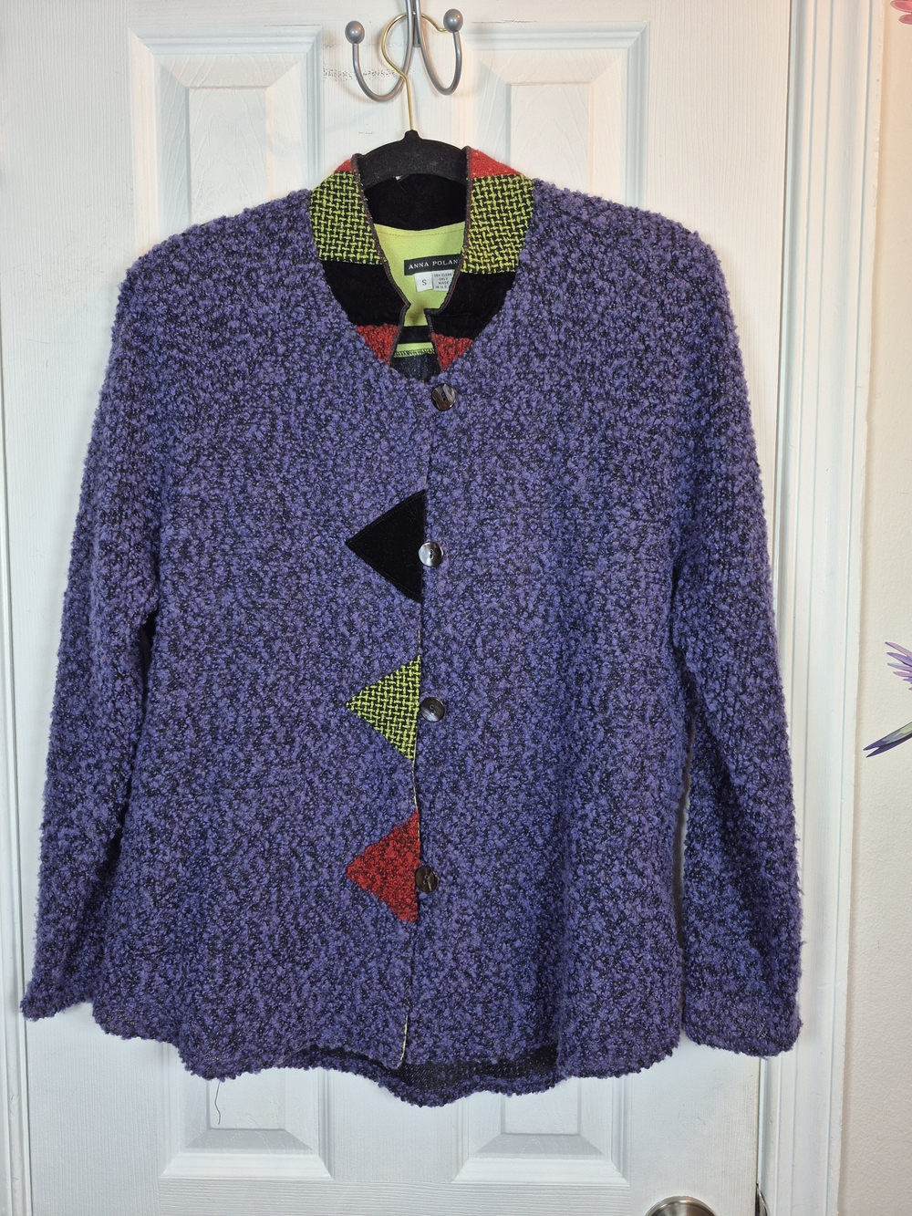Anna Polan Vintage Bouclé Button Up Jacket Art to Wear Colorblock Small